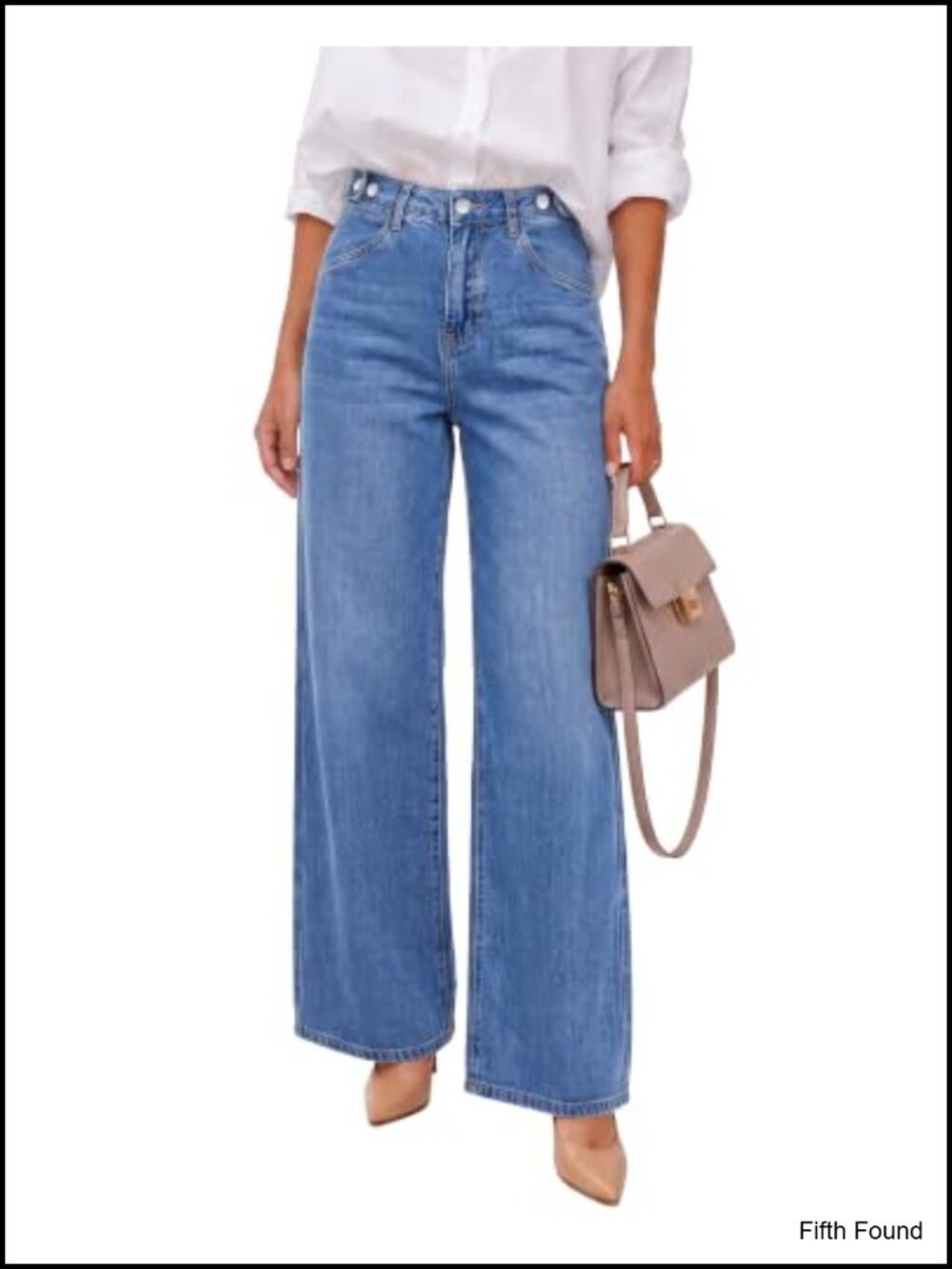 High Waisted Wide Leg Stretchy Denim Jeans Adjustable Cinch Waist
